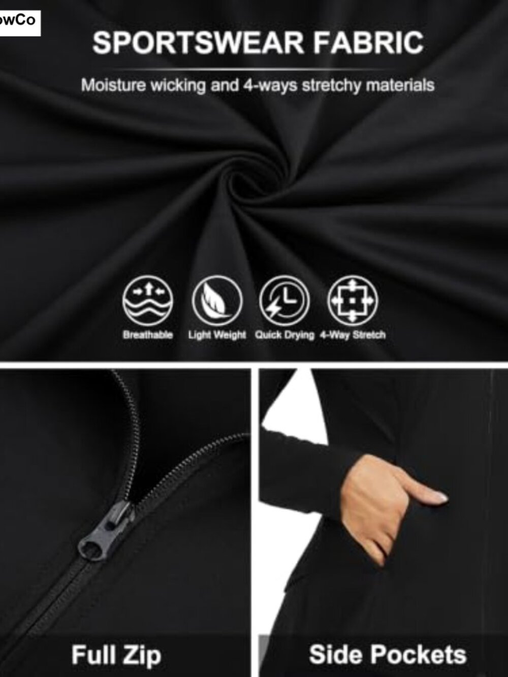 UPF 50+ Lightweight Full Zip Long Sleeve Athletic Jacket with Pleated Hem for - Picture 5 of 6